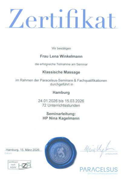 Zertifikat Klassiche Massage