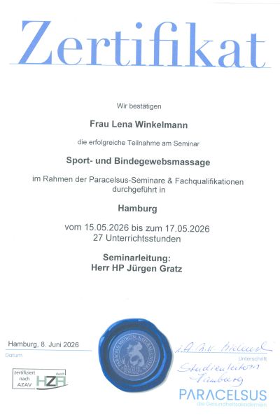 Zertifikat Sport und Bindegewebe